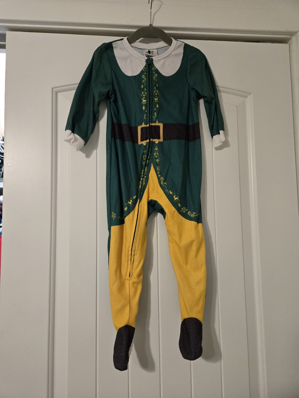 ELF Green and Yellow Holiday Footed Jumpsuit Costume